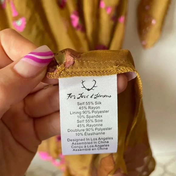 For Love & Lemons Barcelona Maxi Dress Silk Blend Mustard Yellow Sz XS - Picture 16 of 16